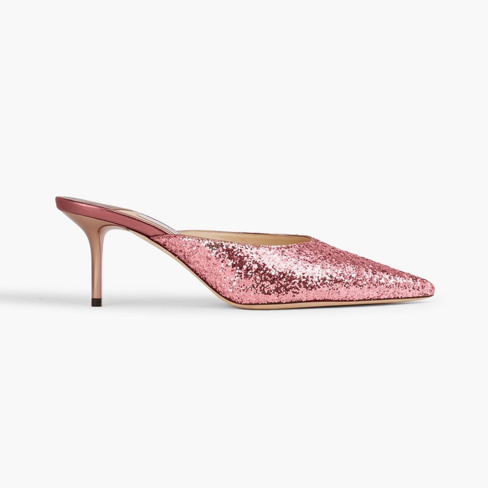 Jimmy Choo Candy Floss Pink Glitter Mule Heels